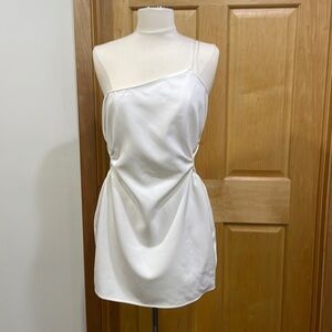 Zara white one shoulder cutout sides mini dress asymmetrical size L new with tag